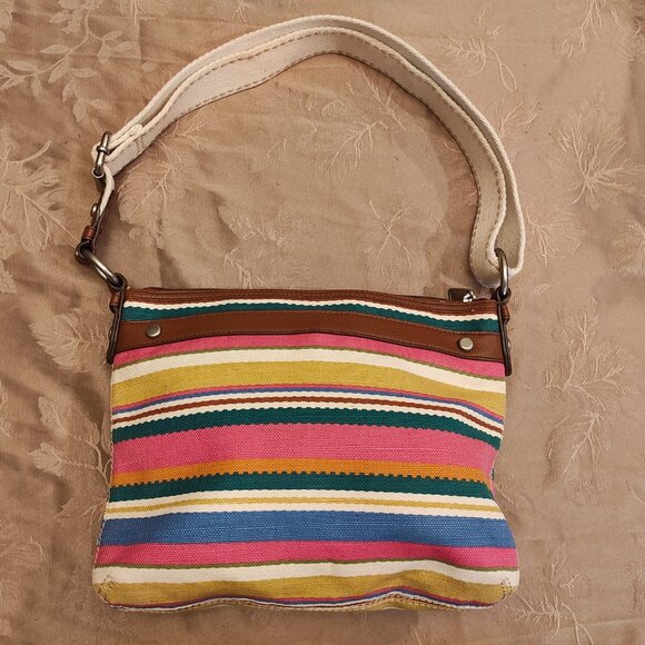 Fossil Multicolor Striped Canvas Crossbody Purse, Excellent Used Condition! - Picture 2 of 13